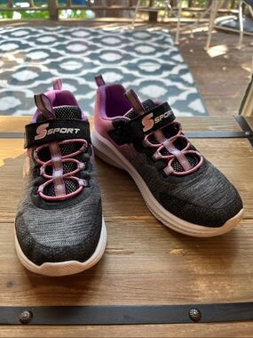 Skechers Black and Pink Kids Athletic Sneakers